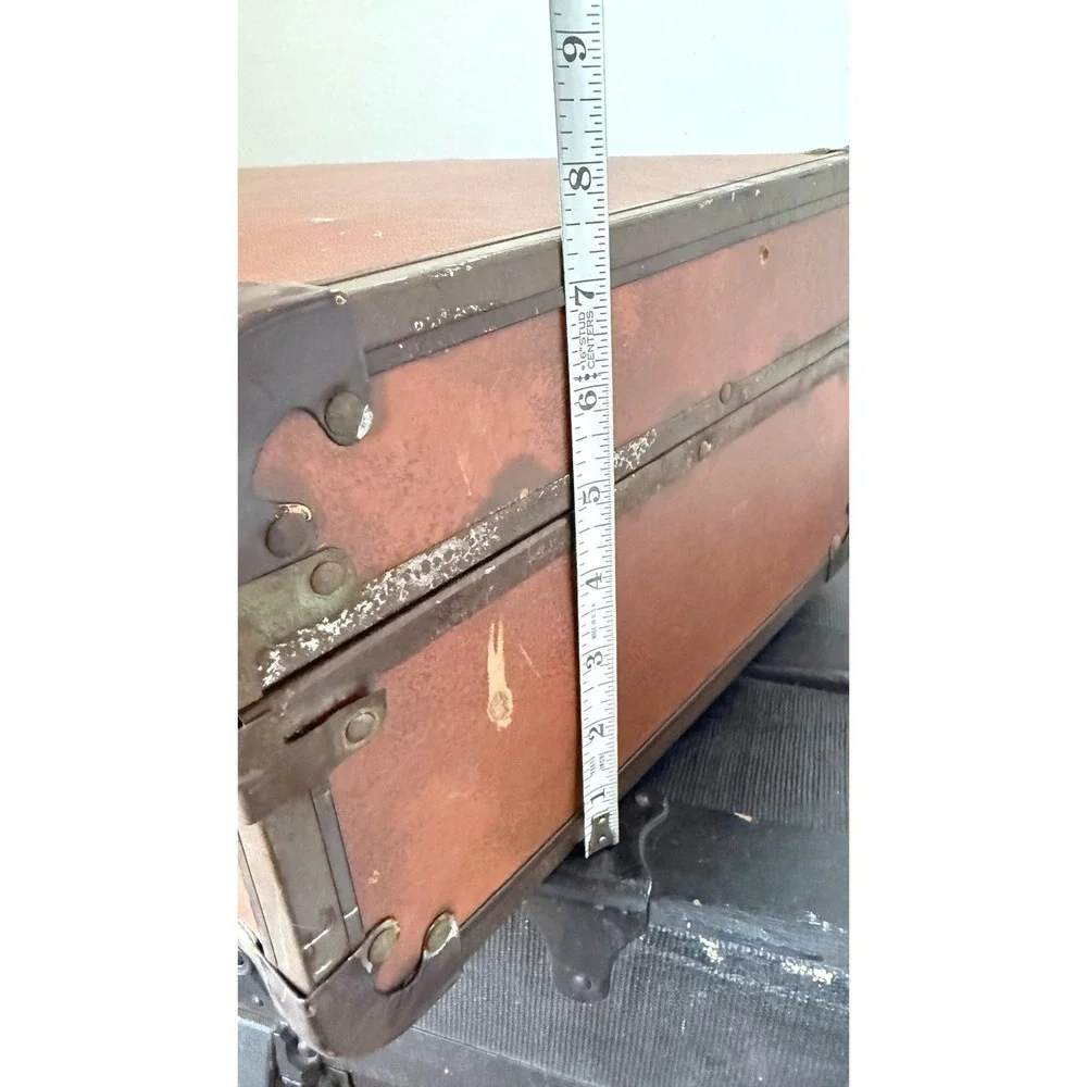 Vintage Burnt Orange Hard Shell Suitcase with Key Metal Trim